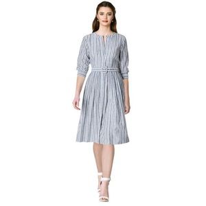 *NWOT* Eshakti Zapelle Retro lined midi shirt dress a-line blue white Size S